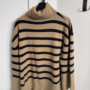 WeWoreWhat Tan and Black Striped Turtleneck Sweater